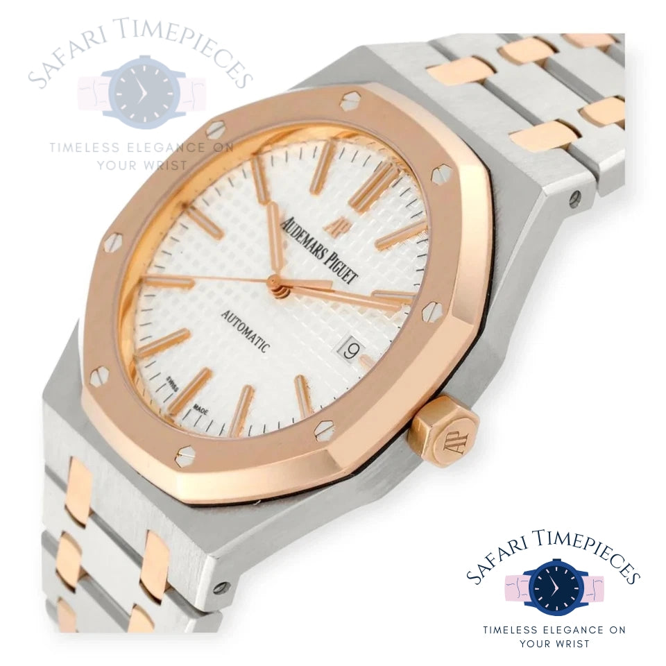 Luxury watch with rose gold and silver case on a white background