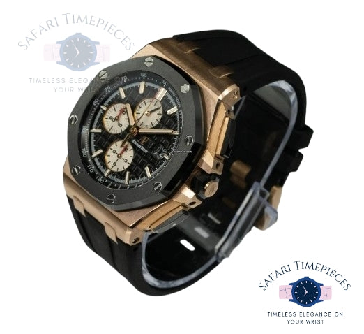 Audemars Piguet Royal Oak Offshore Chronograph Luxury watch with black and gold design on a white background