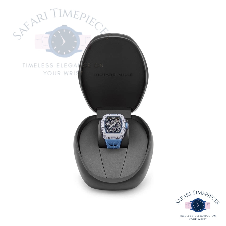 Richard Mille watch in a black box with 'Safari Timepieces' branding.