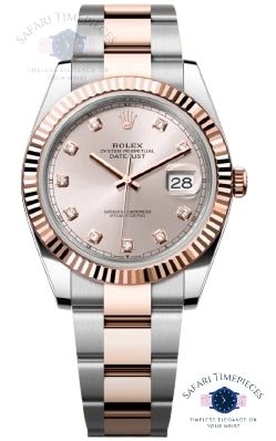 Rolex Luxury watch with rose gold and silver band on a white background