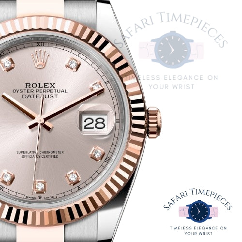 Rolex watch with rose gold and silver accents on a white background