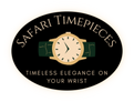 Safari Timepieces logo with a watch illustration on a white background