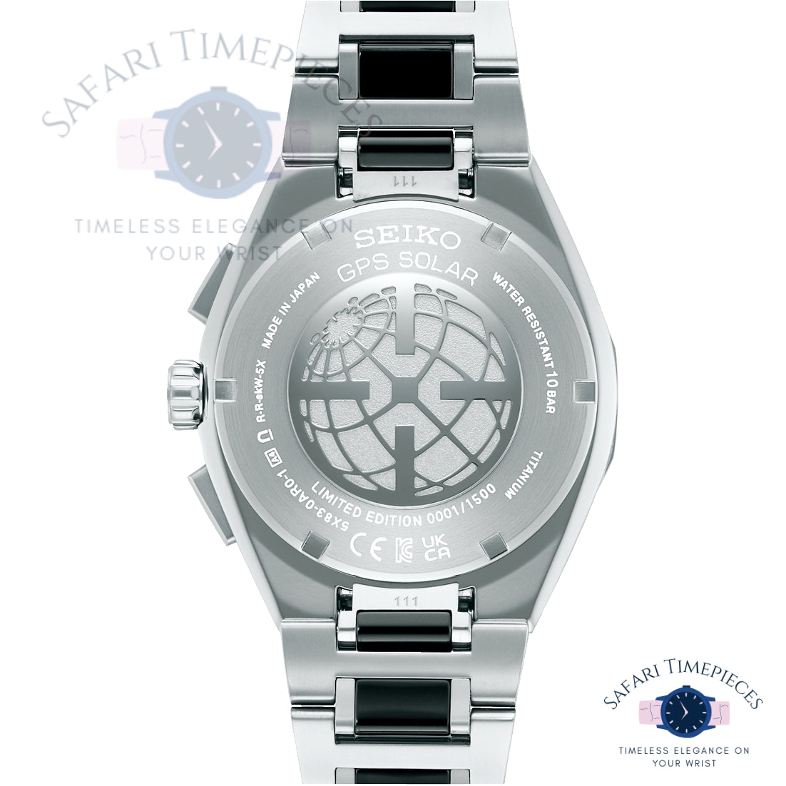 Seiko watch with silver and black design on a white background