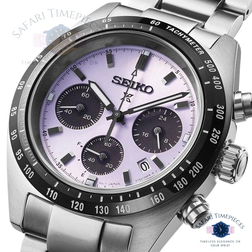 Seiko Prospex Speedtimer Solar Chronograph World Athletics Championship Tokyo 25 Limited Edition watch with silver case and black dial on a white background