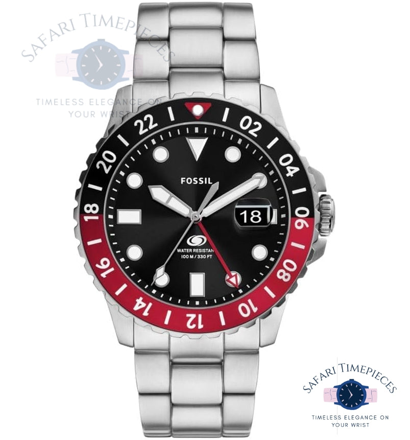 Fossil Blue GMT Stainless Steel Watch - Red/Black